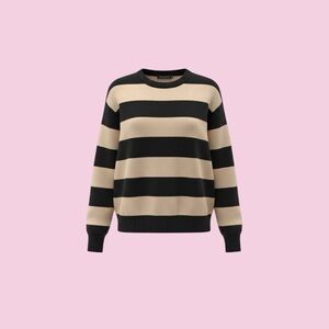 Brandy Melville Navy and Beige Striped Knit Sweater